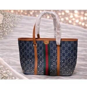 GG Denim & Ombré Rhinestone Tote Bag